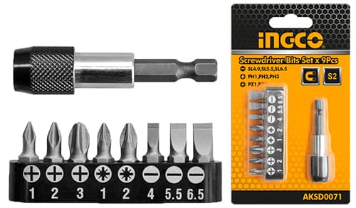 Ingco AKSD0071 9 Pcs Screwdriver Bits Set