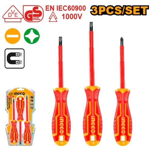 Ingco HKISD0308 3 Pcs Insulated Screwdriver Set