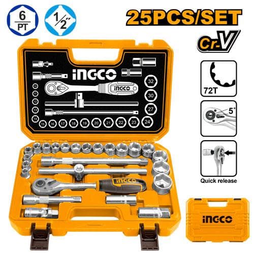 Ingco HKTS12251 25 Pcs 1/2" Socket Set