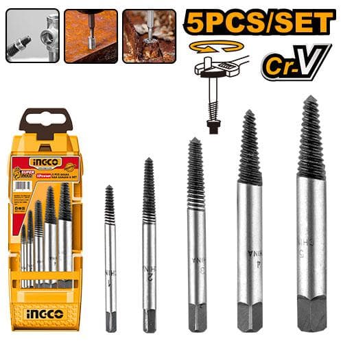 Ingco ASE008 5 Pcs Screw Extractor Set