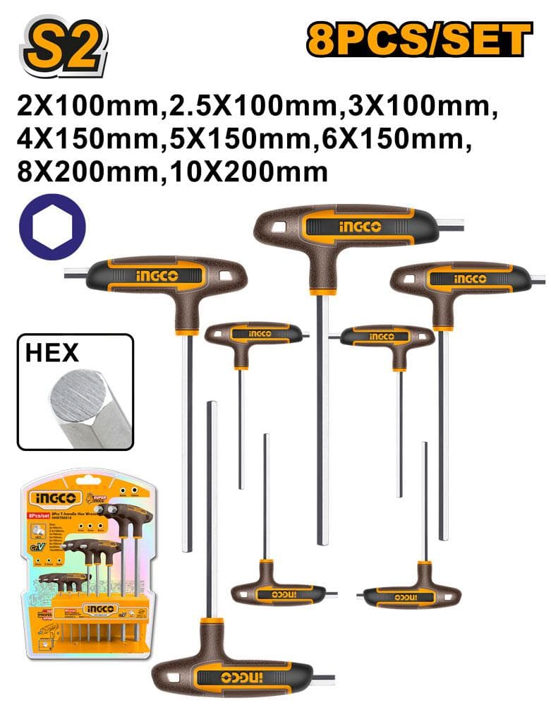 Ingco HHKT80818 8 Pcs T-handle Hex Wrench Set