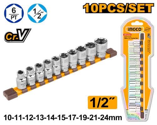 Ingco HKTS12103 10 Pcs 1/2" Socket Set