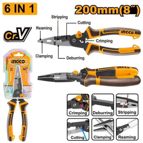 Ingco HMFLNP28200 6-in-1 Multi-function Long Nose Pliers