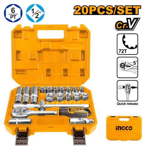 Ingco HKTS12201 20 Pcs 1/2" Socket Set