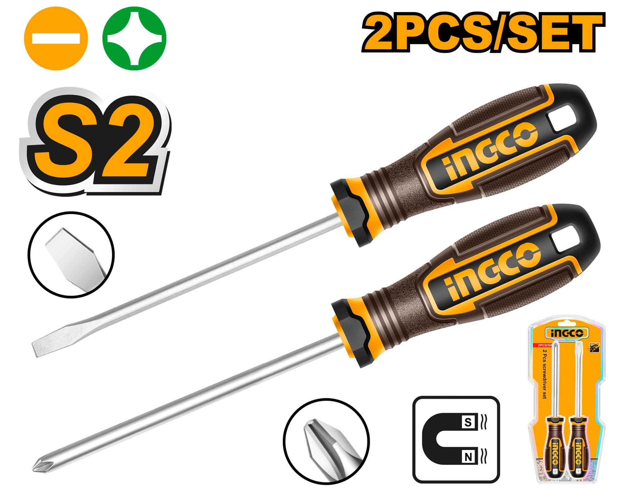 Ingco HKSDS0228 2 Pcs Screwdriver Set