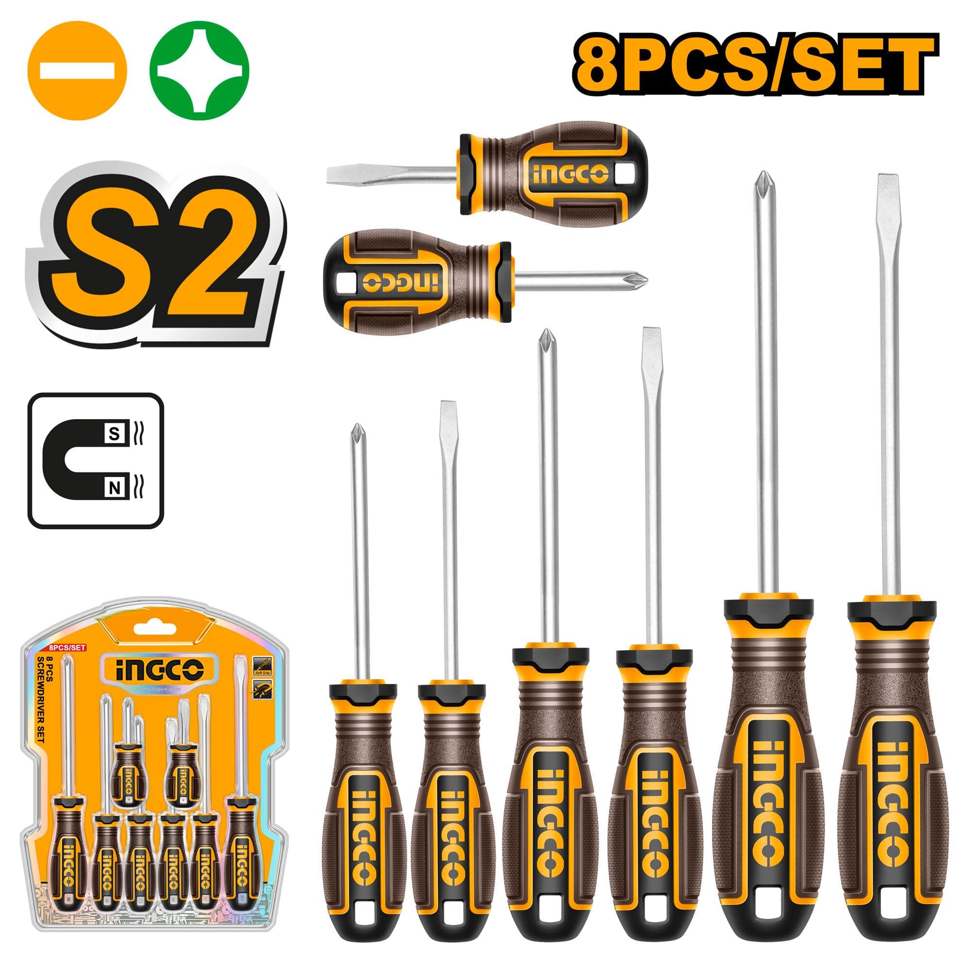 Ingco HKSDS0828 8 Pcs Screwdriver Set
