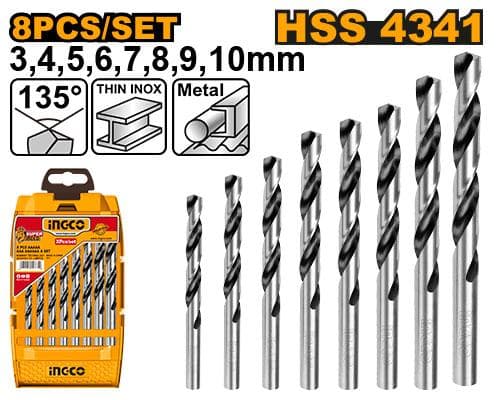 Ingco AKDB1088 8 Pcs Hss Twist Drill Bits Set