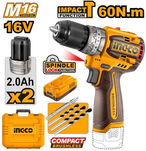 Ingco CIDLI16682 Compact Brushless Cordless Impact Drill