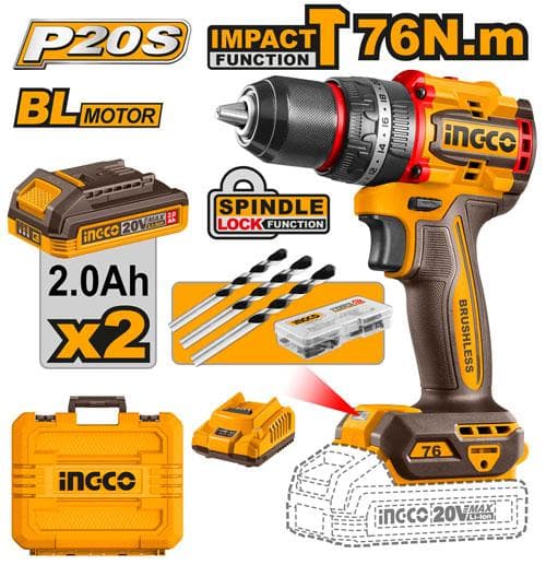Ingco CIDLI20768 Compact Brushless Cordless Impact Drill