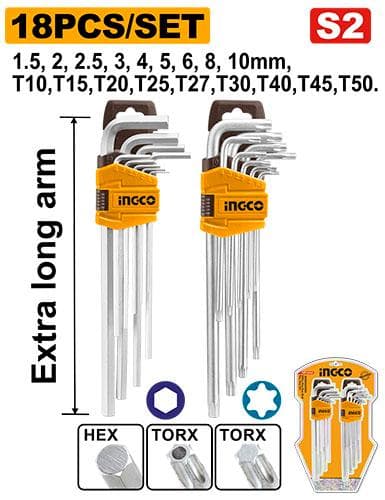Ingco HHKSET0181 18 Pcs Hex Key And Torx Key Set