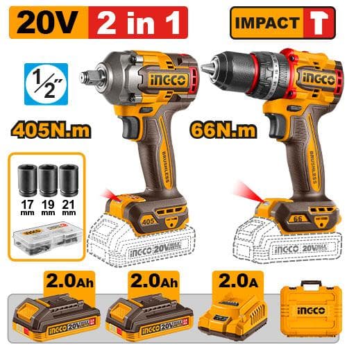 Ingco CKLI20286 Cordless 2 Pcs Combo Kit