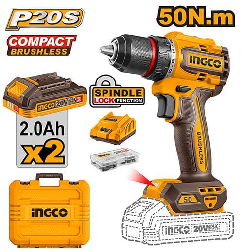 Ingco CDLI205062 Compact Brushless Cordless Drill