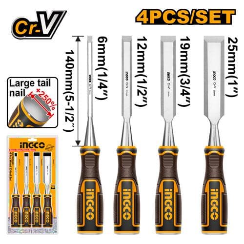 Ingco HKTWC0401 4 Pcs Wood Chisel Set
