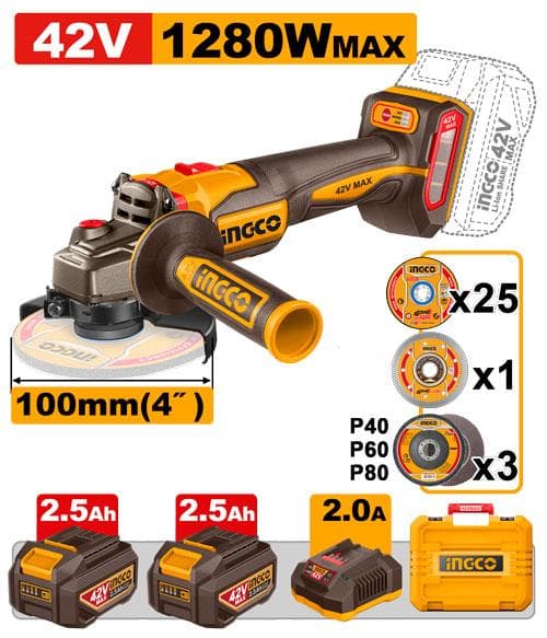 Ingco CAGLI4128102 Cordless Angle Grinder