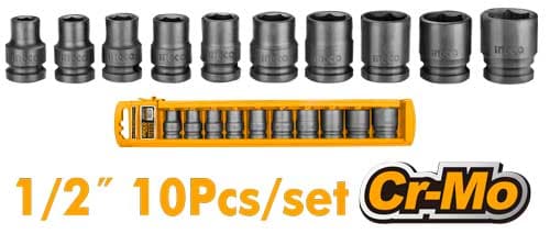 Ingco HKISSD12101 10 Pcs 1/2"dr. Impact Socket Set